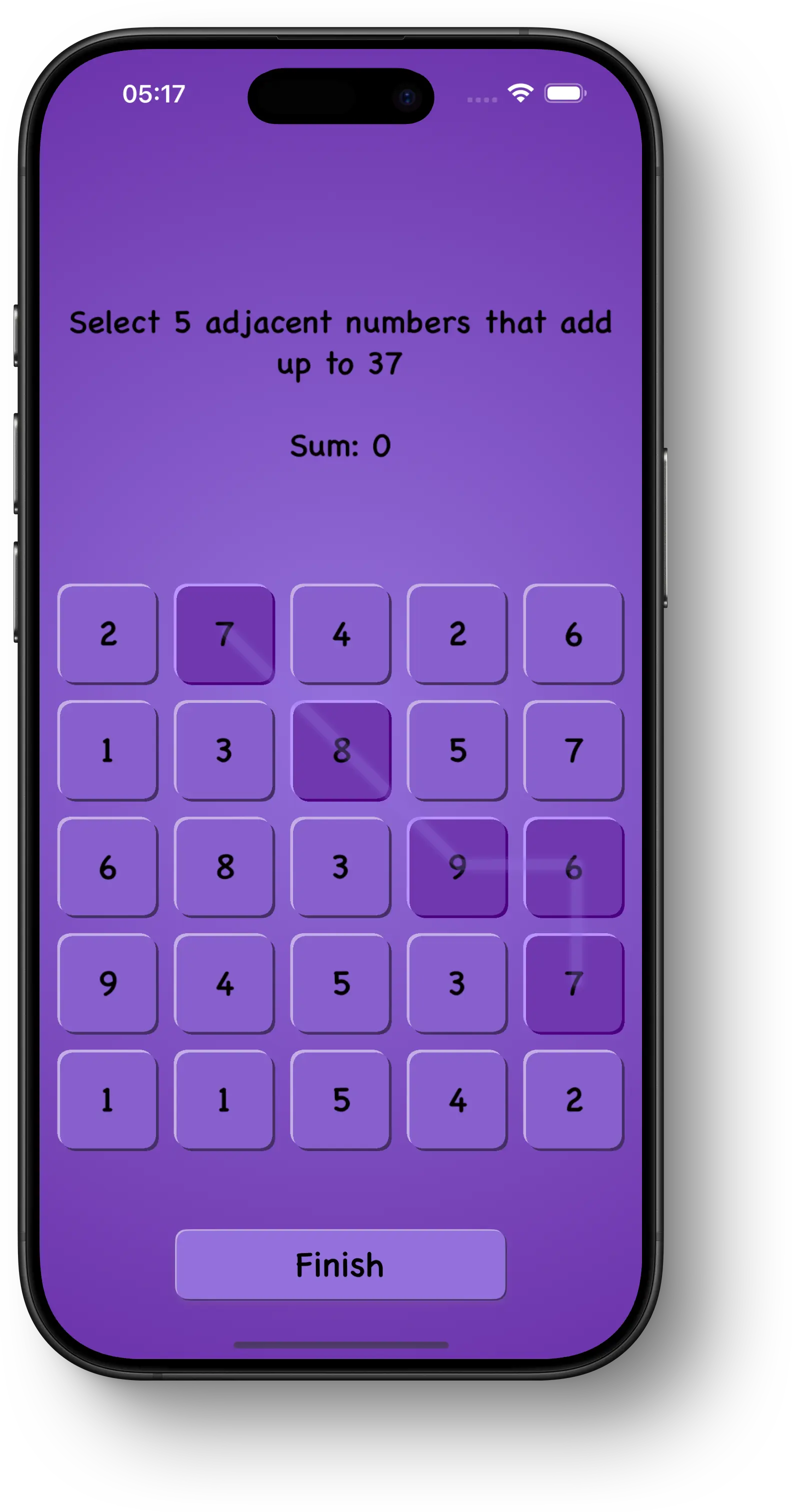 Mind Boggles - Swipe the numbers to get to the total